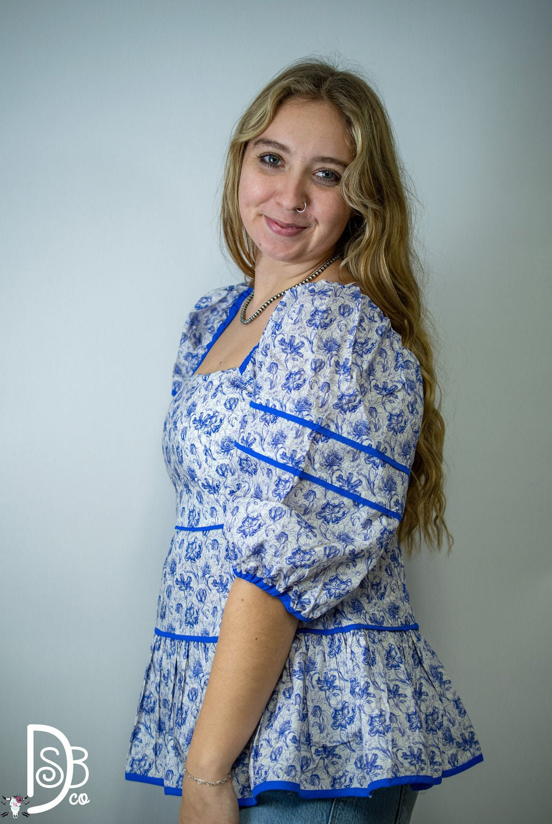 3/4 Sleeve Foral Tiered Top - Deadwood South Boutique & Company LLC