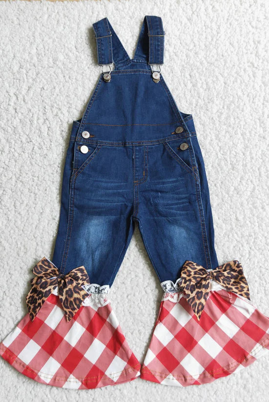 Denim Overalls with Plaid Ruffle Bell-One-Pieces-Deadwood South Boutique & Company-Deadwood South Boutique, Women's Fashion Boutique in Henderson, TX