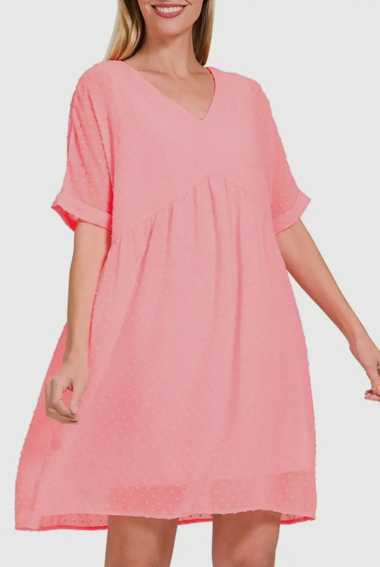 Abby Coral Swiss Babydoll Dress-Dresses-Vintage Cowgirl-Deadwood South Boutique, Women's Fashion Boutique in Henderson, TX