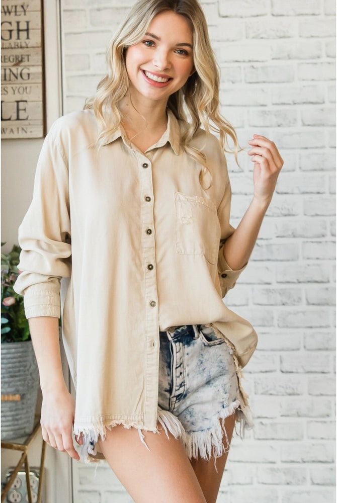 Delilah Denim Button Down Top-Denim Top-Deadwood South Boutique & Company LLC-Deadwood South Boutique, Women's Fashion Boutique in Henderson, TX