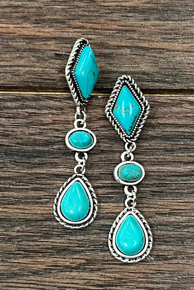 Jackie Turquoise Fashion Earrings-Jewelry-Deadwood South Boutique & Company LLC-Deadwood South Boutique, Women's Fashion Boutique in Henderson, TX