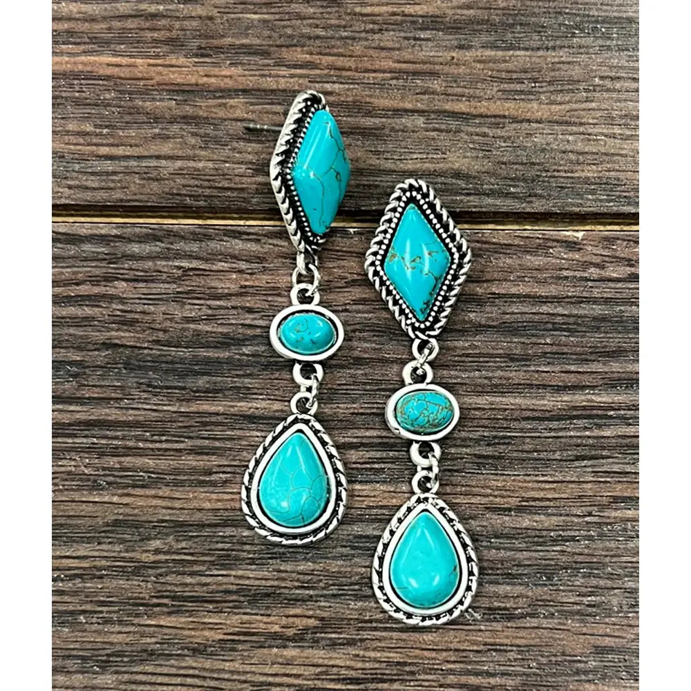 Jackie Turquoise Fashion Earrings-Jewelry-Deadwood South Boutique & Company LLC-Deadwood South Boutique, Women's Fashion Boutique in Henderson, TX