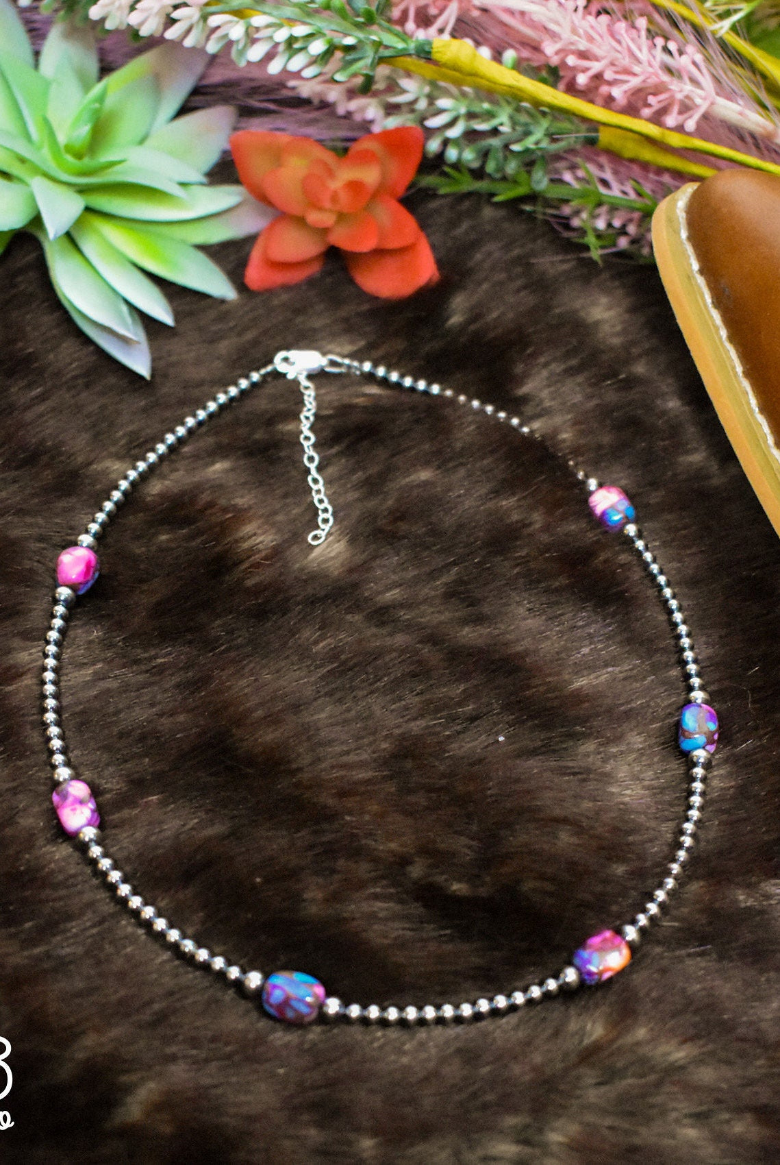5 Pink dye Turquoise and Sterling Silver Pearls Choker - Deadwood South Boutique & Company LLC