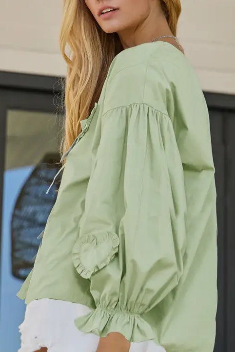 Front Bow Tie Long Sleeve Blouse-Tops & Tees-Deadwood South Boutique & Company LLC-Deadwood South Boutique, Women's Fashion Boutique in Henderson, TX