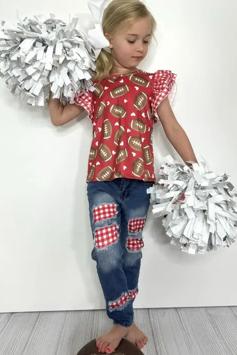 Girls Gingham Football Set-Short Sleeves-Deadwood South Boutique & Company LLC-Deadwood South Boutique, Women's Fashion Boutique in Henderson, TX