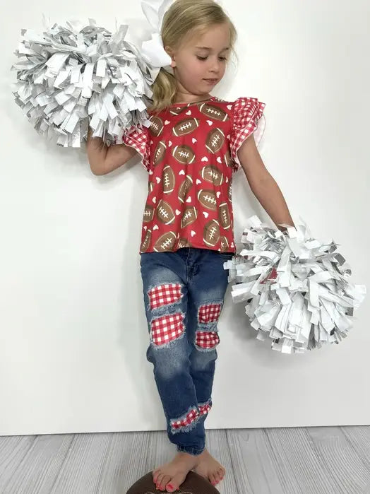 Girls Gingham Football Set-Short Sleeves-Deadwood South Boutique & Company LLC-Deadwood South Boutique, Women's Fashion Boutique in Henderson, TX