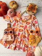 Pumpkin & Fall Leaves Pink Twirl Dress-Dresses-Deadwood South Boutique & Company-Deadwood South Boutique, Women's Fashion Boutique in Henderson, TX