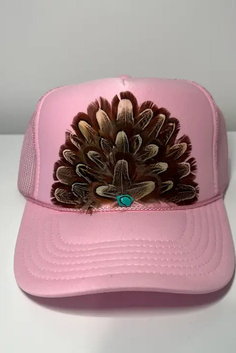 Pinky Feather Embellished Trucker Cap-Hats-Deadwood South Boutique & Company-Deadwood South Boutique, Women's Fashion Boutique in Henderson, TX