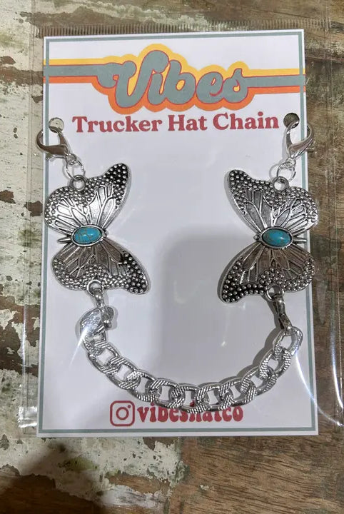 Turquoise & Embossed Fashion Butterfly Trucker Cap Chain-Accessories-Deadwood South Boutique & Company-Deadwood South Boutique, Women's Fashion Boutique in Henderson, TX