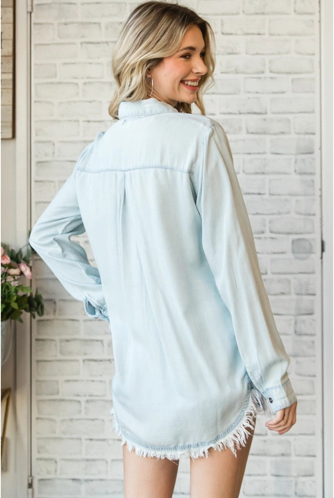 Delilah Denim Button Down Top-Denim Top-Deadwood South Boutique & Company LLC-Deadwood South Boutique, Women's Fashion Boutique in Henderson, TX