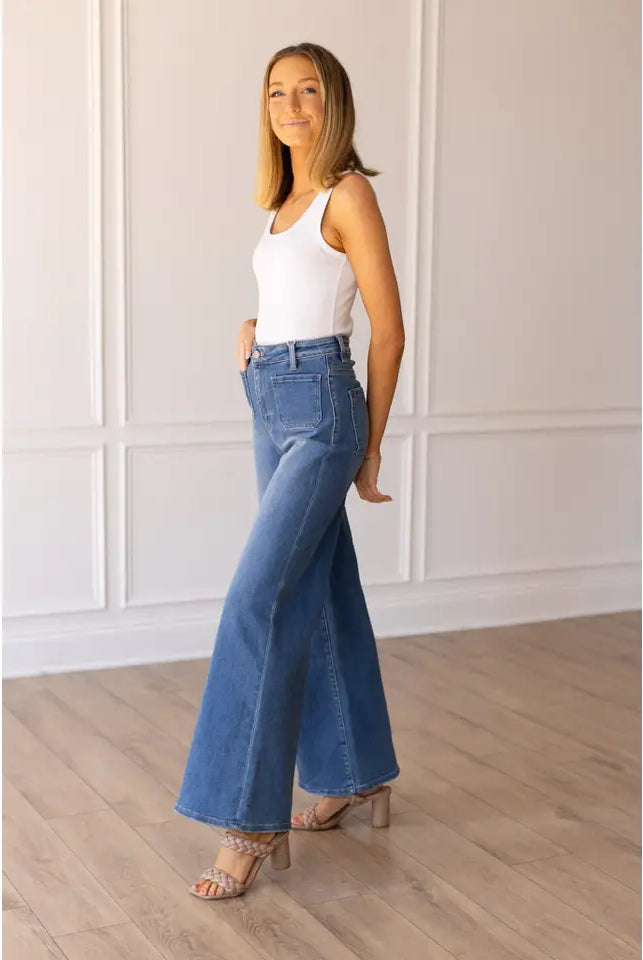 The Matilda Medium Wash Wide Leg-Jeans-Deadwood South Boutique & Company LLC-Deadwood South Boutique, Women's Fashion Boutique in Henderson, TX