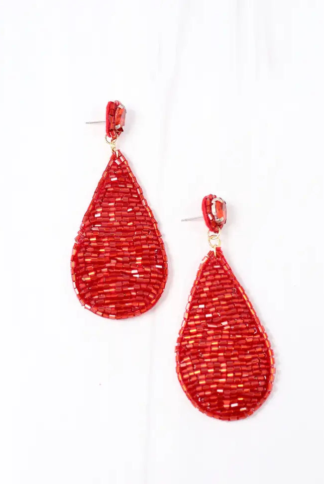 Kathleen Beaded Red Drop Earrings-Earrings-Deadwood South Boutique & Company-Deadwood South Boutique, Women's Fashion Boutique in Henderson, TX