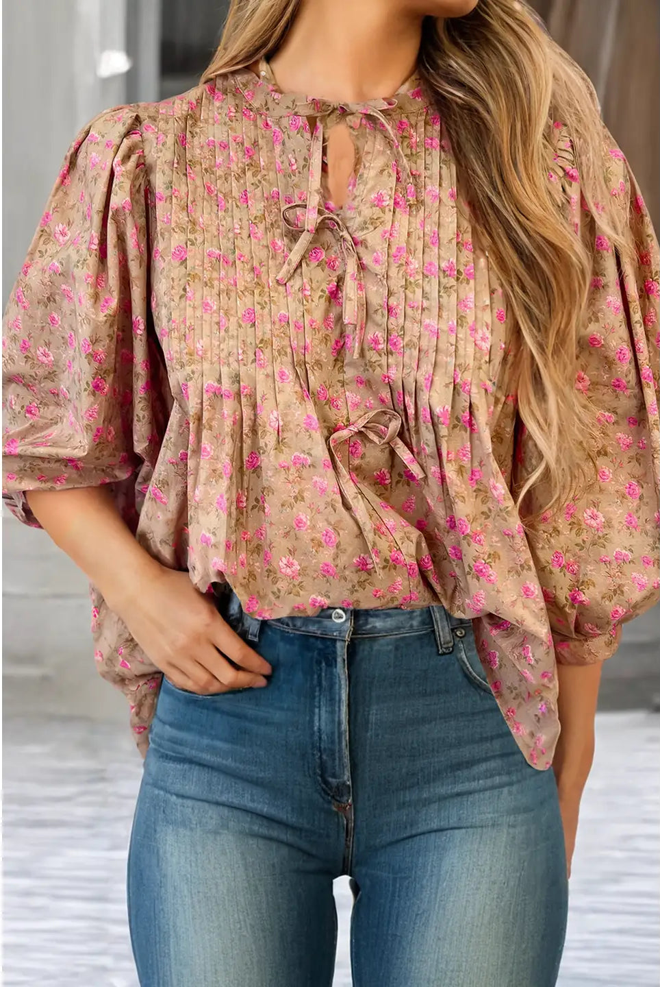 The Becky Floral Bow Top-Tops & Tees-Deadwood South Boutique & Company LLC-Deadwood South Boutique, Women's Fashion Boutique in Henderson, TX