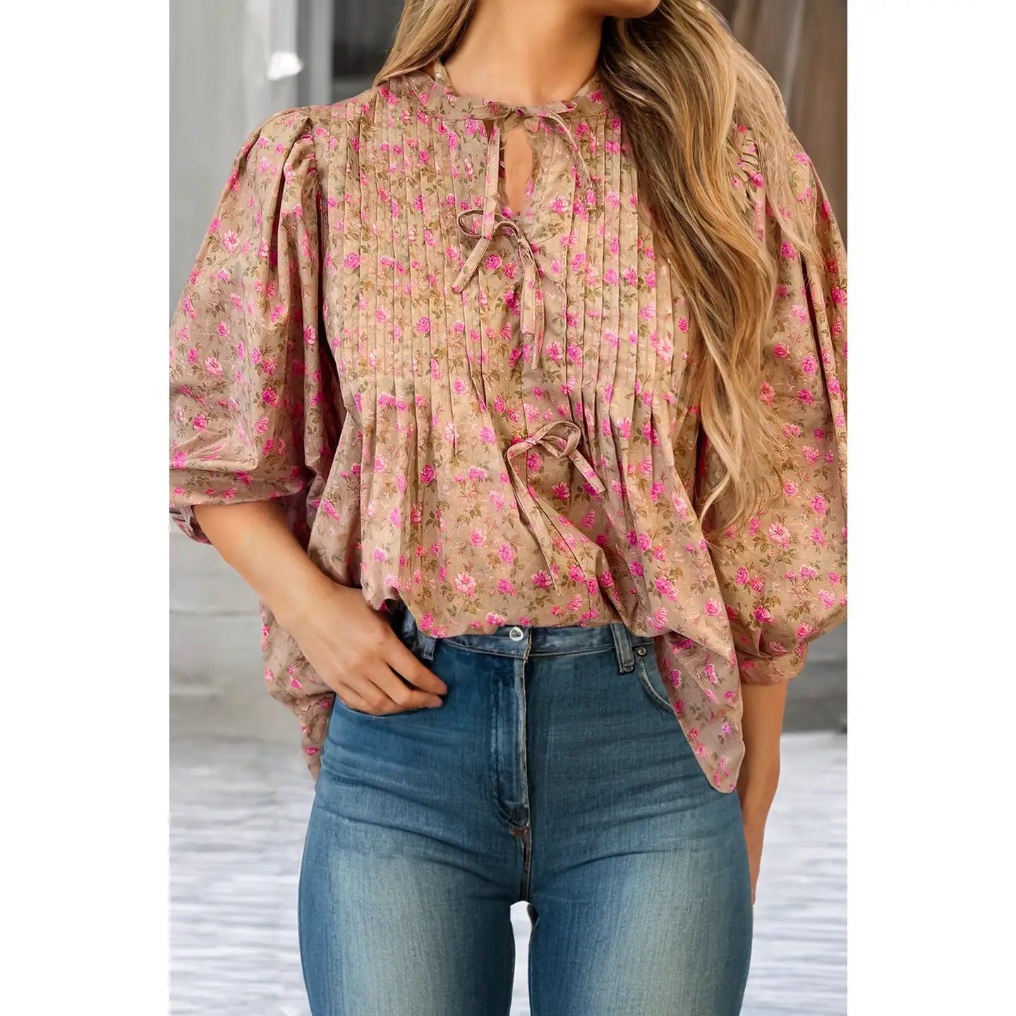 The Becky Floral Bow Top-Tops & Tees-Deadwood South Boutique & Company LLC-Deadwood South Boutique, Women's Fashion Boutique in Henderson, TX