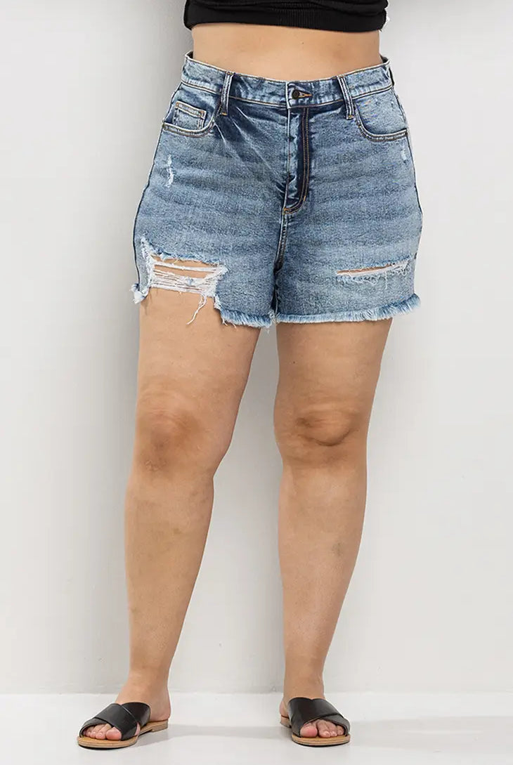 Sneak Peak Plus High Rise Denim Short-Shorts-Deadwood South Boutique & Company-Deadwood South Boutique, Women's Fashion Boutique in Henderson, TX