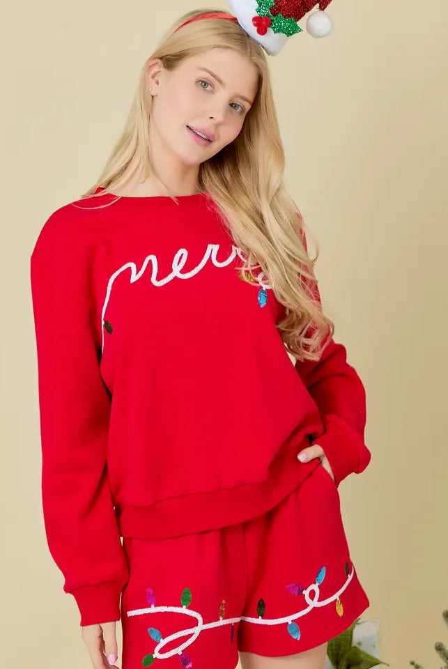 Merry Sequin Christmas Lights Shirt and Shorts-Tops & Tees-Deadwood South Boutique & Company LLC-Deadwood South Boutique, Women's Fashion Boutique in Henderson, TX