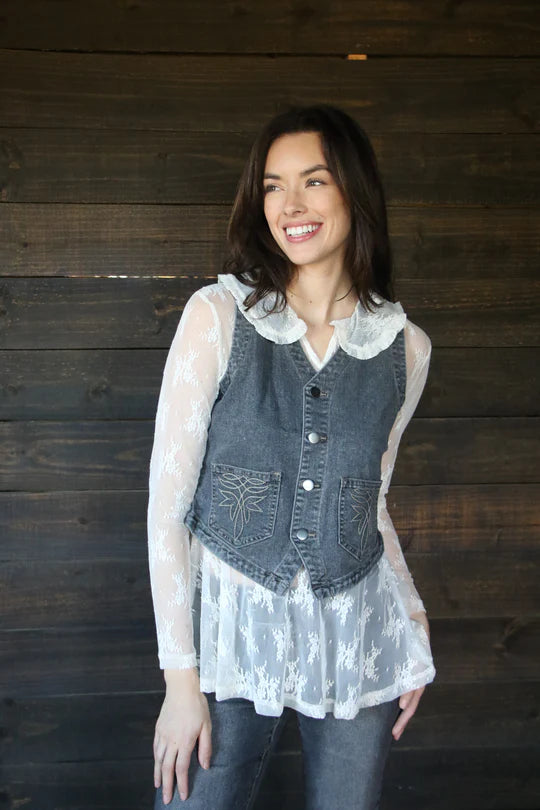 The Collar Lace Mesh Top-Tops & Tees-Deadwood South Boutique & Company LLC-Deadwood South Boutique, Women's Fashion Boutique in Henderson, TX