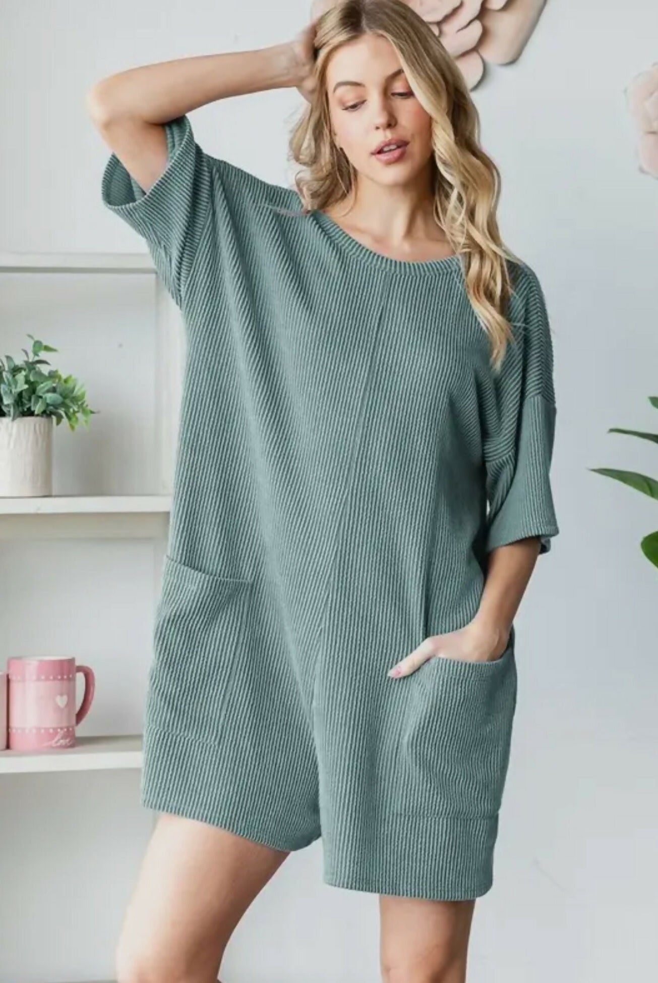 Urban Ribbed Romper w/V Back-Tops & Tees-Vintage Cowgirl-Deadwood South Boutique, Women's Fashion Boutique in Henderson, TX