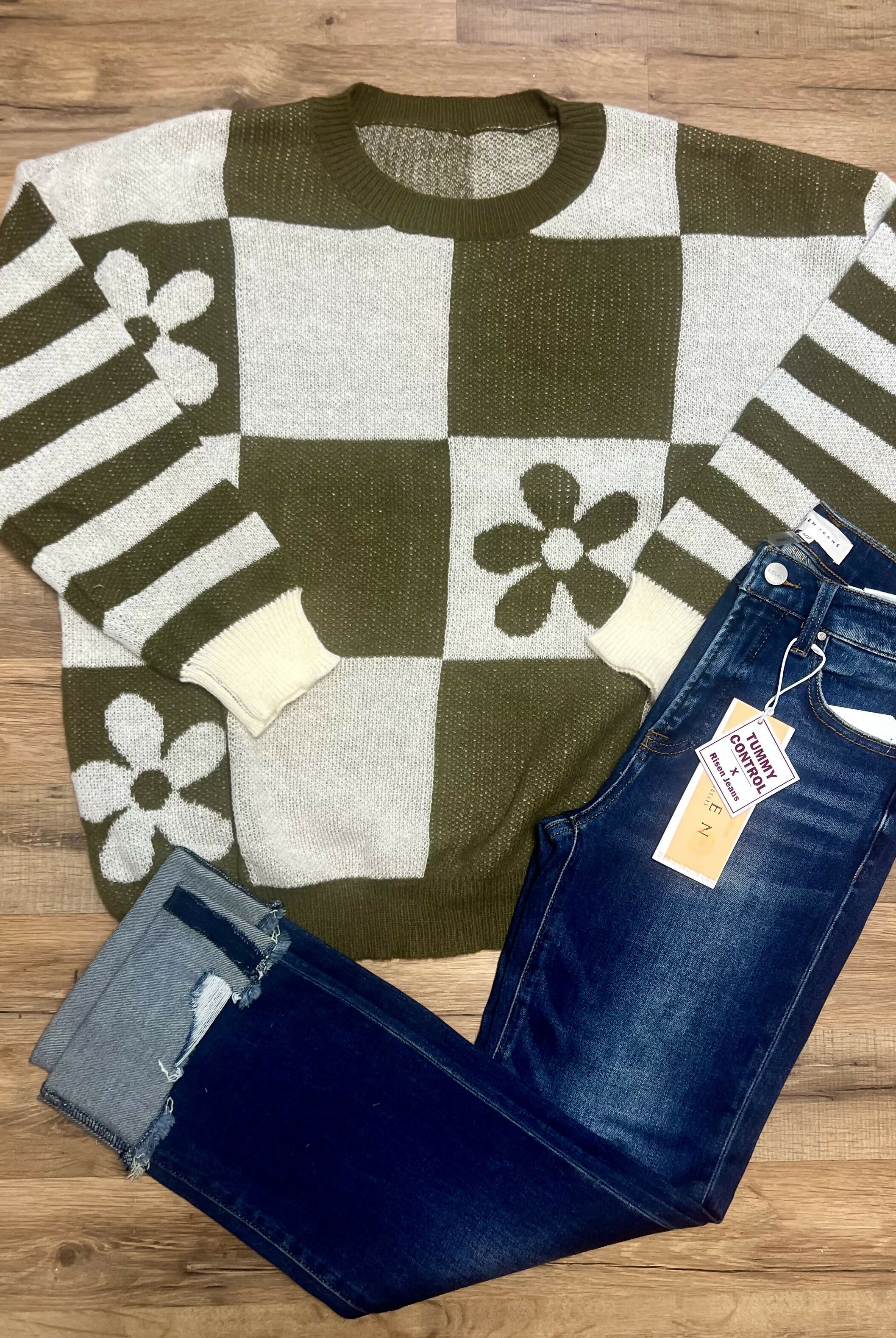 Fall Checkered Sweater-Tops & Tees-Vintage Cowgirl-Deadwood South Boutique, Women's Fashion Boutique in Henderson, TX