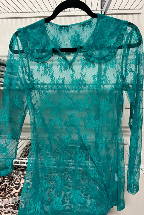 The Collar Lace Mesh Top-Tops & Tees-Deadwood South Boutique & Company LLC-Deadwood South Boutique, Women's Fashion Boutique in Henderson, TX