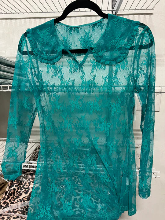The Collar Lace Mesh Top-Tops & Tees-Deadwood South Boutique & Company LLC-Deadwood South Boutique, Women's Fashion Boutique in Henderson, TX