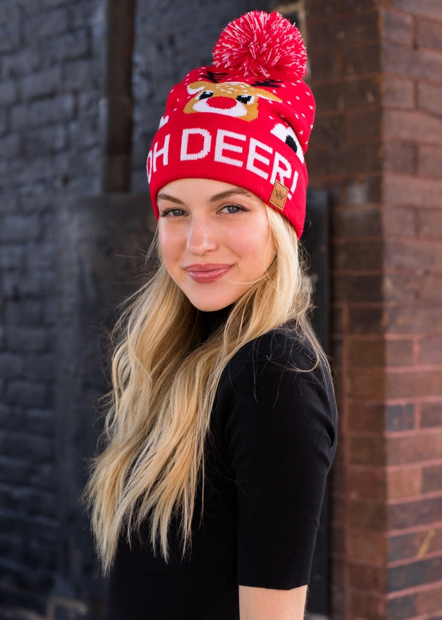 Oh Deer Pom Hat-Hats-Deadwood South Boutique & Company-Deadwood South Boutique, Women's Fashion Boutique in Henderson, TX
