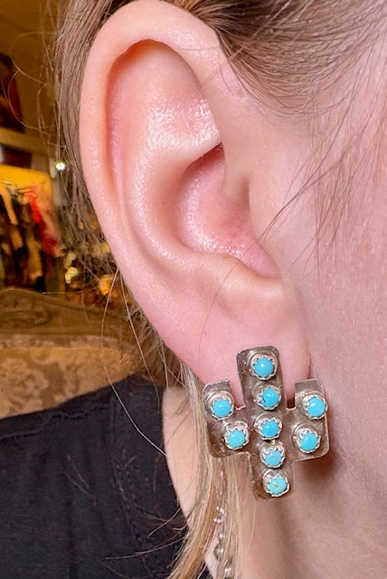 AD Sterling & Turquoise Cactus Earrings-Sterling Silver & Turquoise Earrings-Deadwood South Boutique & Company LLC-Deadwood South Boutique, Women's Fashion Boutique in Henderson, TX