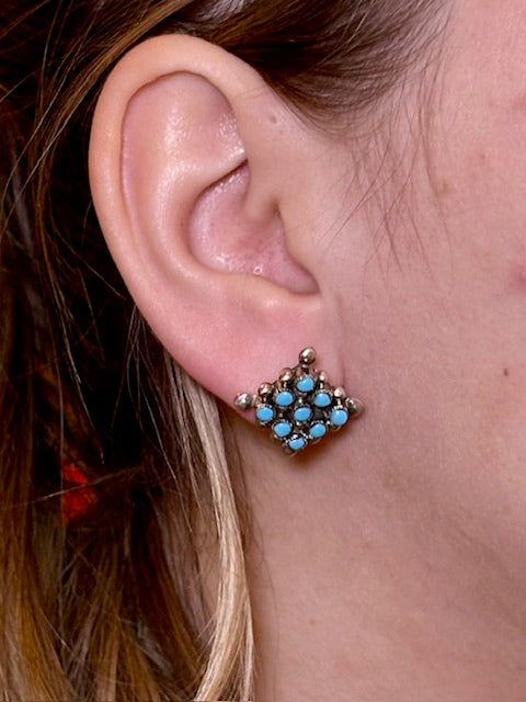 Niner Square Sterling & Turquoise Earrings-Sterling Silver Earrings-Deadwood South Boutique & Company LLC-Deadwood South Boutique, Women's Fashion Boutique in Henderson, TX