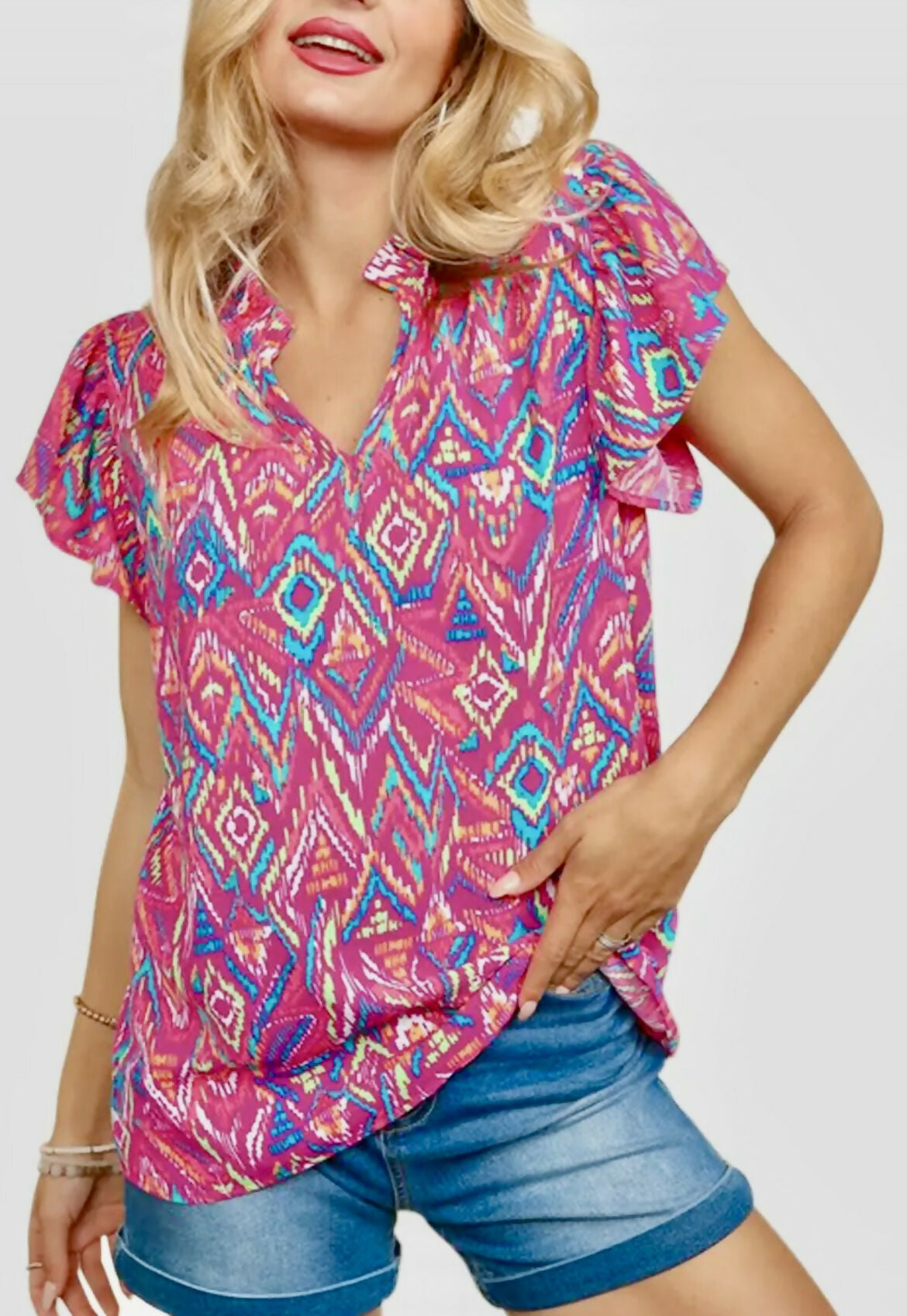 Faye Frilled Blouse-Tops & Tees-Vintage Cowgirl-Deadwood South Boutique, Women's Fashion Boutique in Henderson, TX