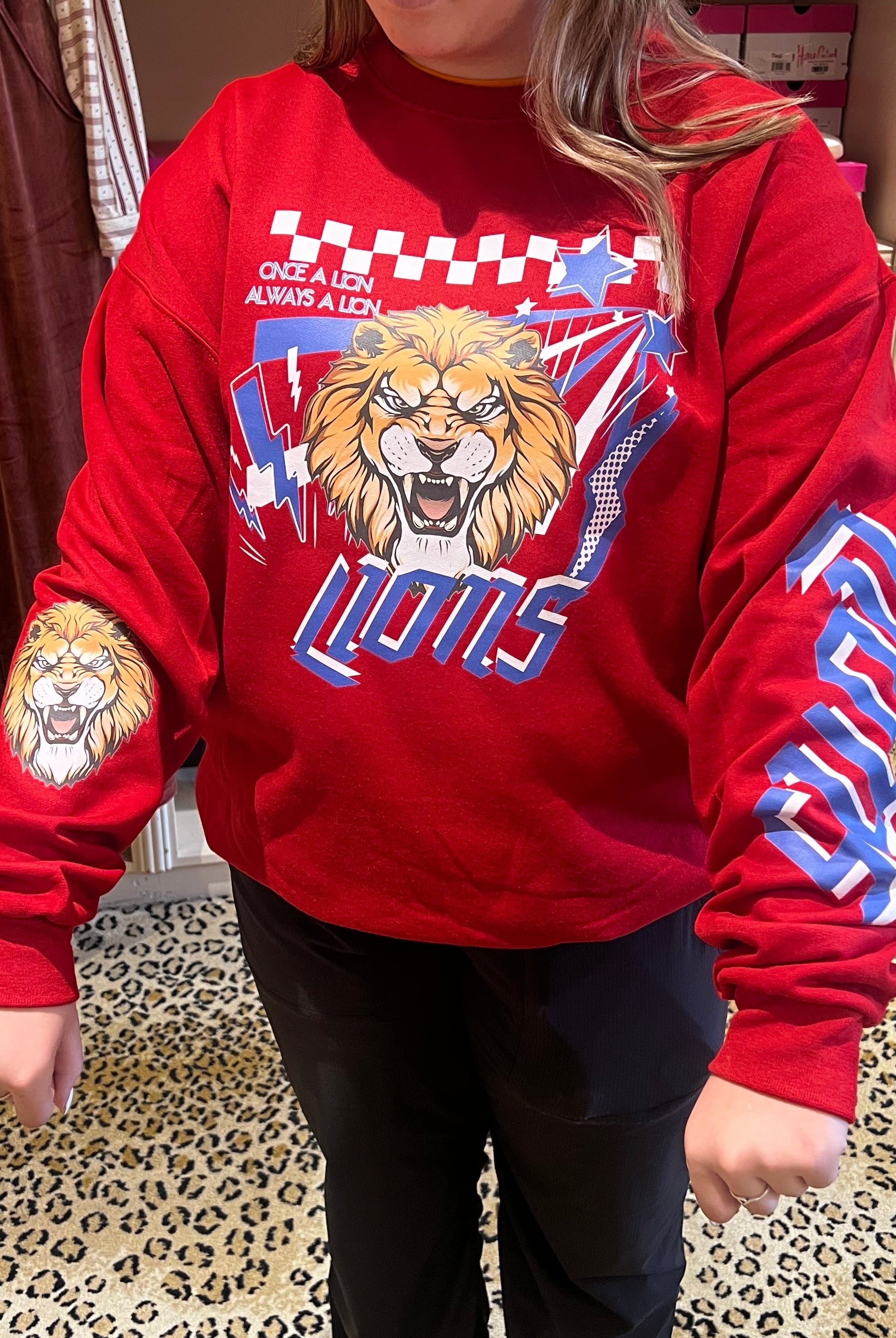 Lions Crewneck Sweatshirt-Tops & Tees-Deadwood South Boutique & Company LLC-Deadwood South Boutique, Women's Fashion Boutique in Henderson, TX