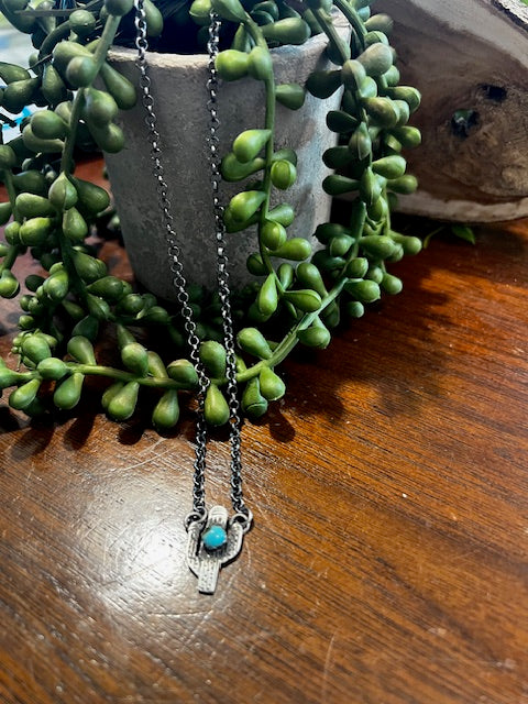Sterling Silver Cactus & Turquoise Necklace-Sterling Silver Cactus Necklace-Deadwood South Boutique & Company LLC-Deadwood South Boutique, Women's Fashion Boutique in Henderson, TX