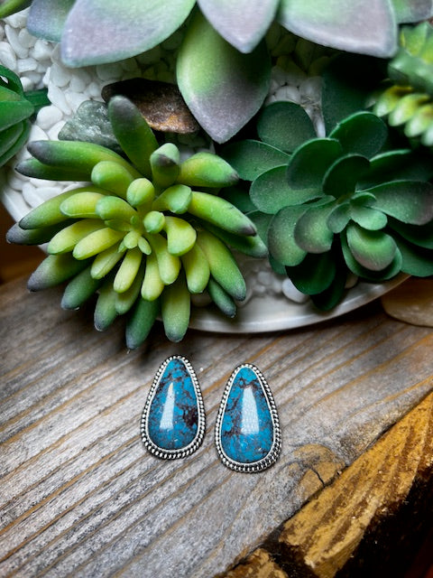 Raleigh Sterling Silver & Kingman Turquoise Teardrop Earring-Sterling Silver & Turquoise Earrings-Deadwood South Boutique & Company LLC-Deadwood South Boutique, Women's Fashion Boutique in Henderson, TX
