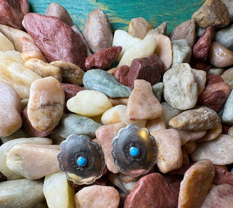 Lexi Sterling Silver & Turquoise Concho Earrings-Sterling Silver & Turquoise Earrings-Deadwood South Boutique & Company LLC-Deadwood South Boutique, Women's Fashion Boutique in Henderson, TX