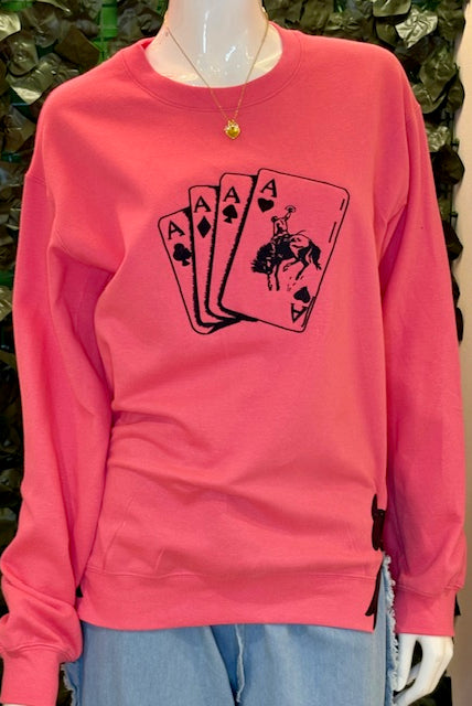 Ace High Embroidered Crewneck Sweatshirt-Graphic Sweatshirt-Deadwood South Boutique & Company LLC-Deadwood South Boutique, Women's Fashion Boutique in Henderson, TX