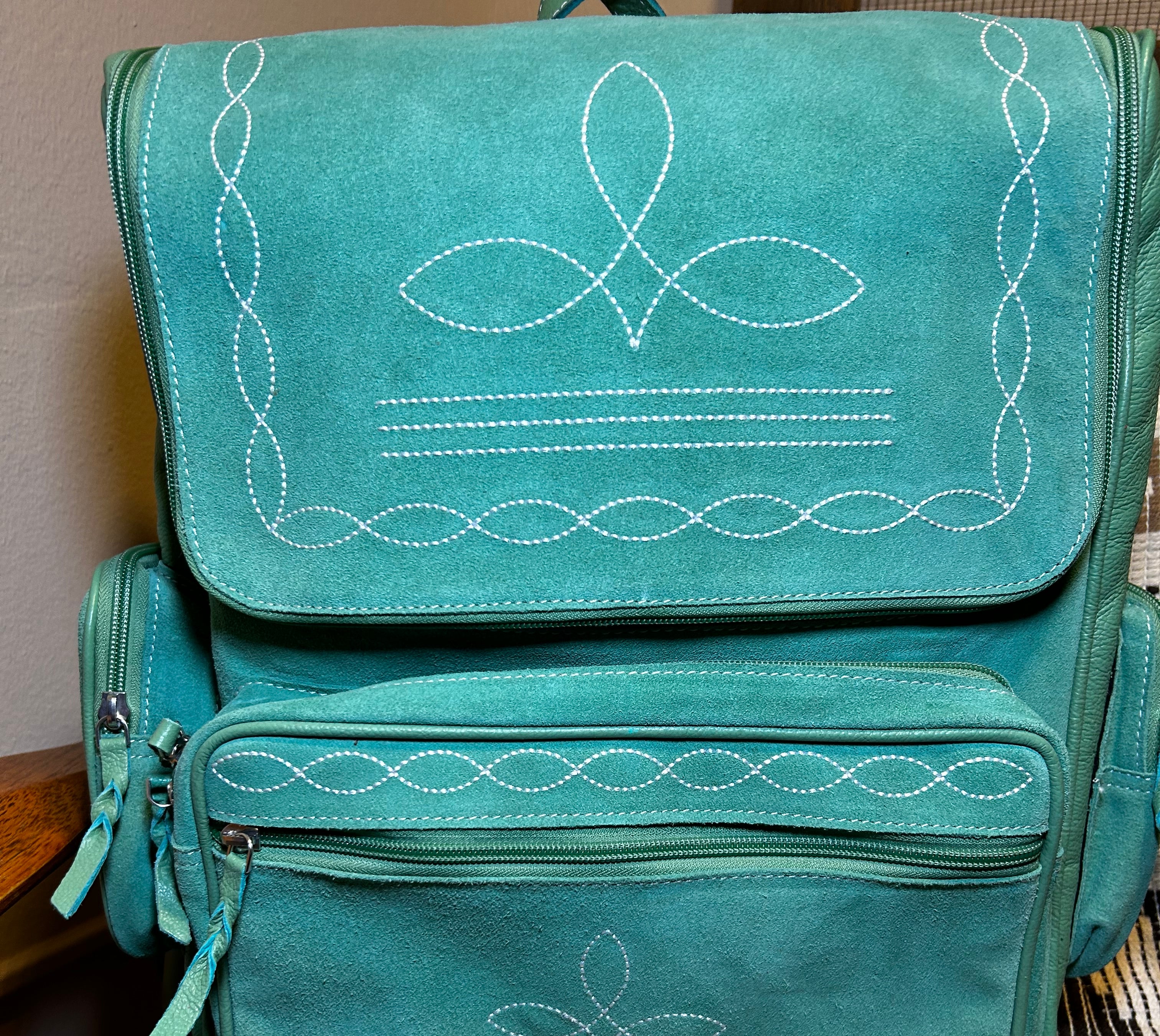 Lexi Turquoise Suede Boot Stitch Backpack-Backpacks-Deadwood South Boutique & Company LLC-Deadwood South Boutique, Women's Fashion Boutique in Henderson, TX