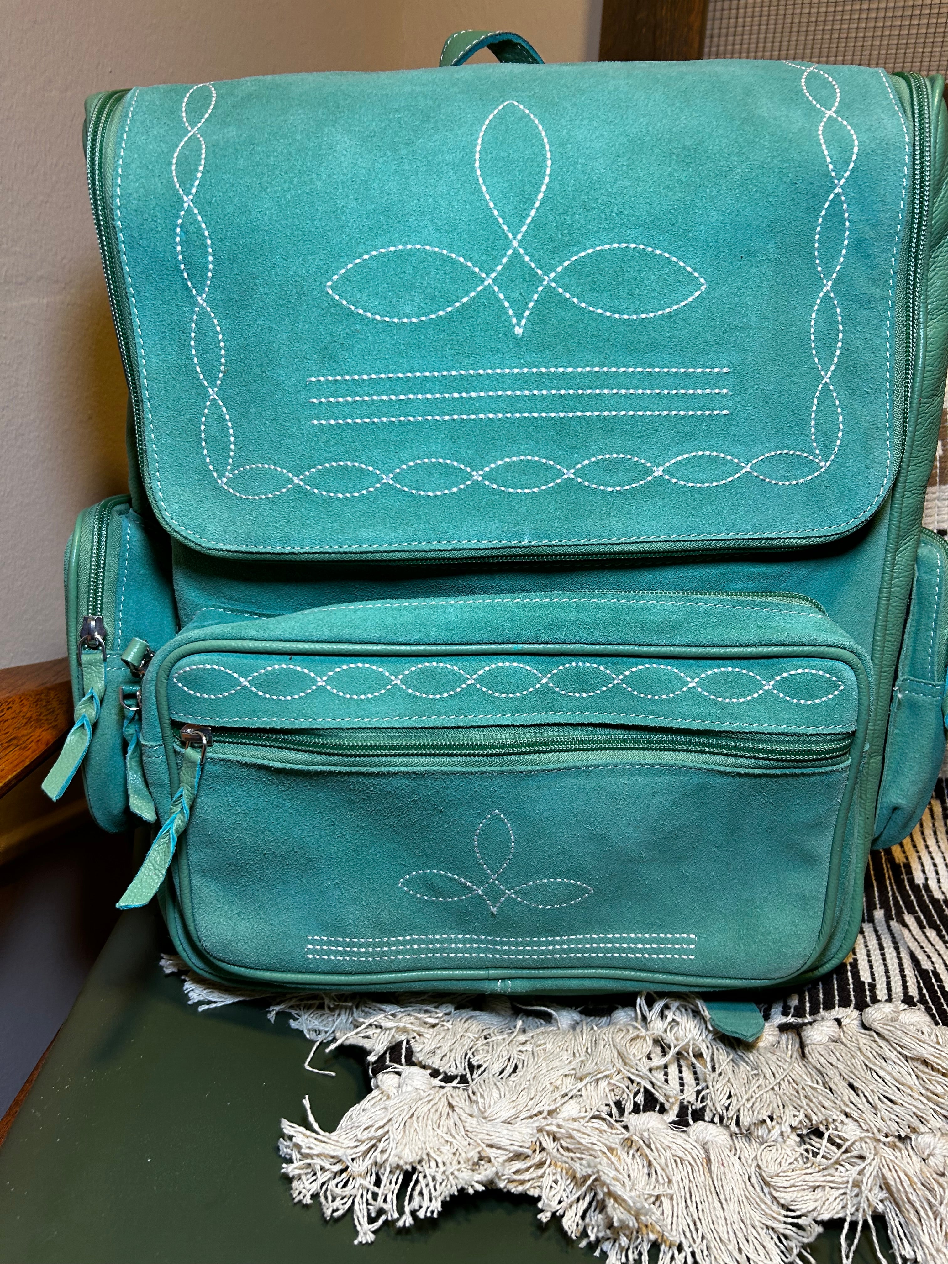 Lexi Turquoise Suede Boot Stitch Backpack-Backpacks-Deadwood South Boutique & Company LLC-Deadwood South Boutique, Women's Fashion Boutique in Henderson, TX