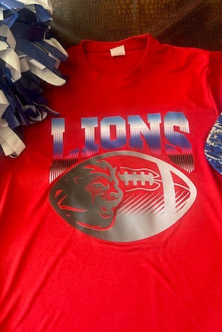 Lions Football Red Performance Tee-Graphic Tees-Deadwood South Boutique & Company-Deadwood South Boutique, Women's Fashion Boutique in Henderson, TX