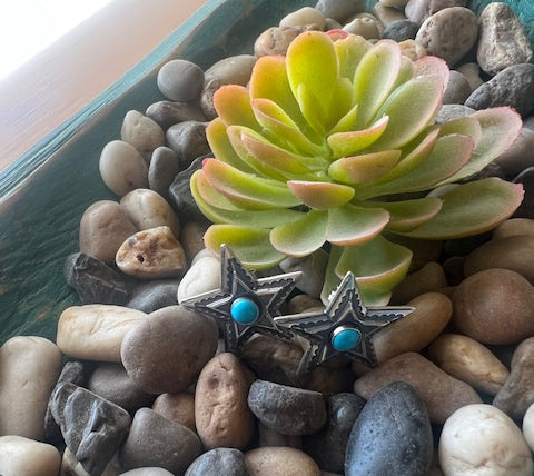 Steely Star & Turquoise Earrings-Earrings-Deadwood South Boutique & Company-Deadwood South Boutique, Women's Fashion Boutique in Henderson, TX