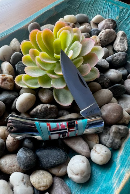 Travis Inlay Turquoise Pocket Knife 2"-Knives-Deadwood South Boutique & Company-Deadwood South Boutique, Women's Fashion Boutique in Henderson, TX