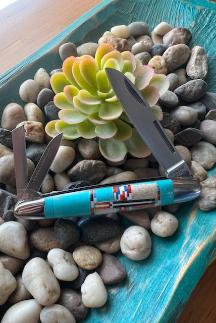Ethan Turquoise Inlay Knife 2.5"-Knives-Deadwood South Boutique & Company-Deadwood South Boutique, Women's Fashion Boutique in Henderson, TX