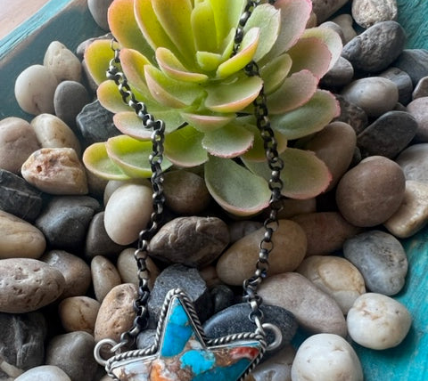 Thompson Turquoise and Spiney Star Sterling Silver Necklace-Necklaces-Deadwood South Boutique & Company-Deadwood South Boutique, Women's Fashion Boutique in Henderson, TX
