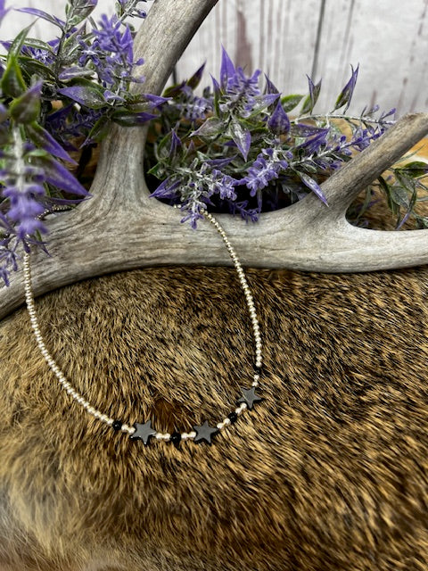 Onyx Stars and Navajo Pearl 14" Necklace-Necklaces-Deadwood South Boutique & Company-Deadwood South Boutique, Women's Fashion Boutique in Henderson, TX
