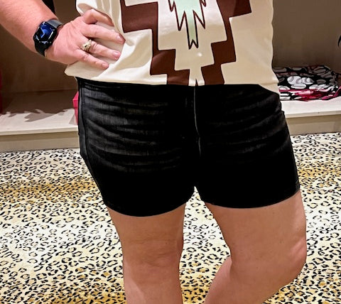 Judy Blue High Waist Tummy Control Black Shorts-Shorts-Deadwood South Boutique & Company-Deadwood South Boutique, Women's Fashion Boutique in Henderson, TX