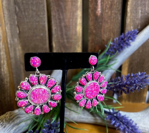 Authentic Pink Fire Opal Sterling Silver Concho Earrings-Earrings-Deadwood South Boutique & Company-Deadwood South Boutique, Women's Fashion Boutique in Henderson, TX