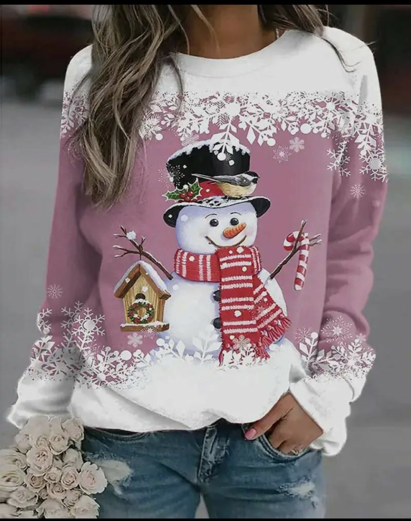 Christmas Pink Snowflake Snowman Top-Tops & Tees-Vintage Cowgirl-Deadwood South Boutique, Women's Fashion Boutique in Henderson, TX