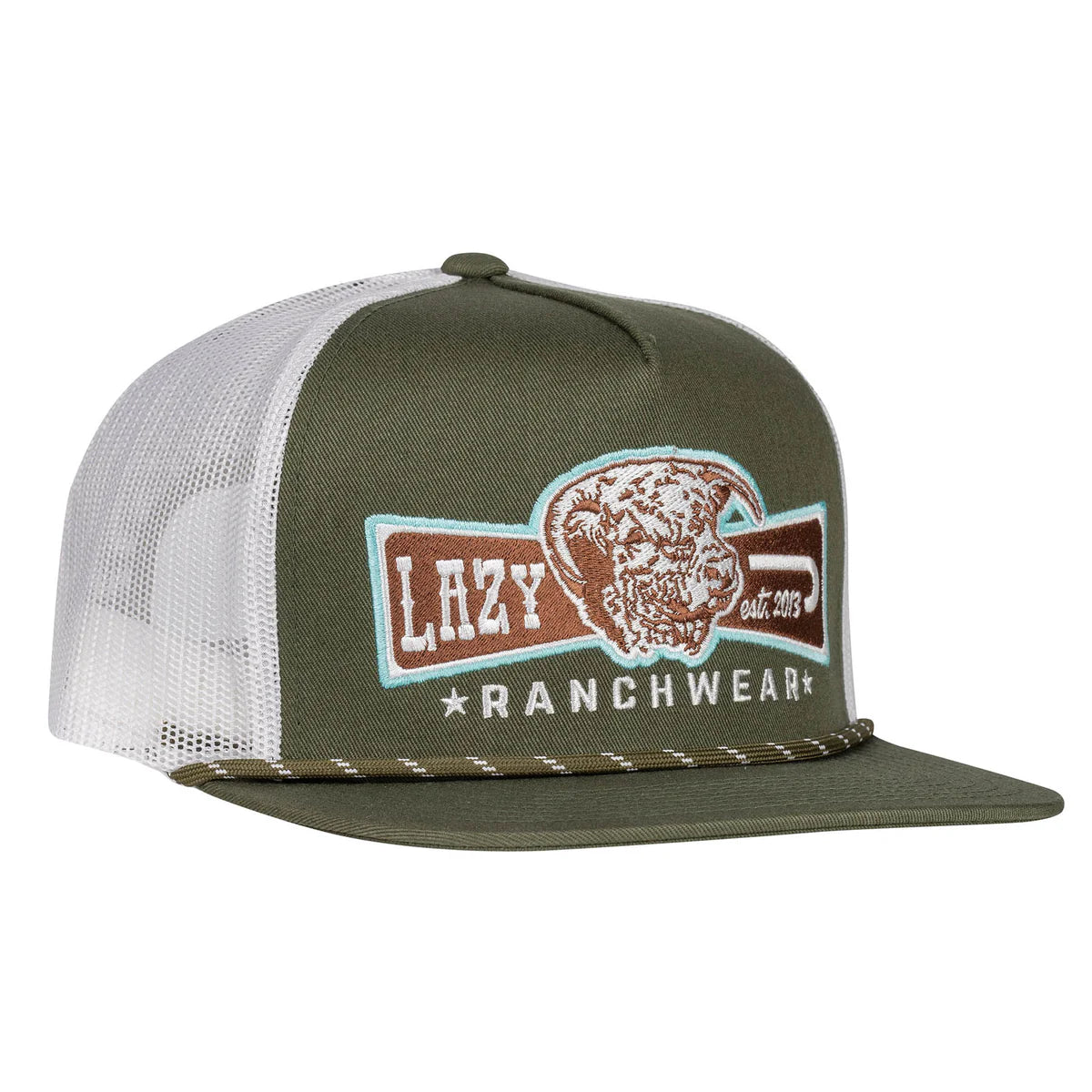 Lazy J Ranch Olive & White Diamond Banner Classic Rope Cap-Men's Cap-Deadwood South Boutique & Company LLC-Deadwood South Boutique, Women's Fashion Boutique in Henderson, TX