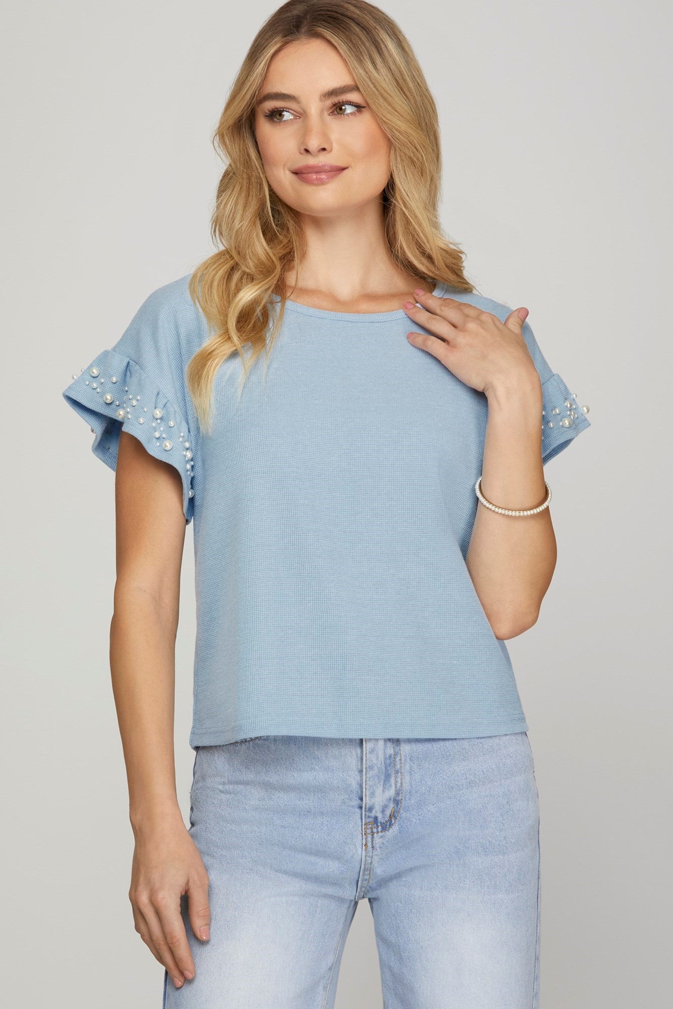 Posh Pearl Ruffle Sleeve Top-Tops & Tees-Deadwood South Boutique & Company LLC-Deadwood South Boutique, Women's Fashion Boutique in Henderson, TX
