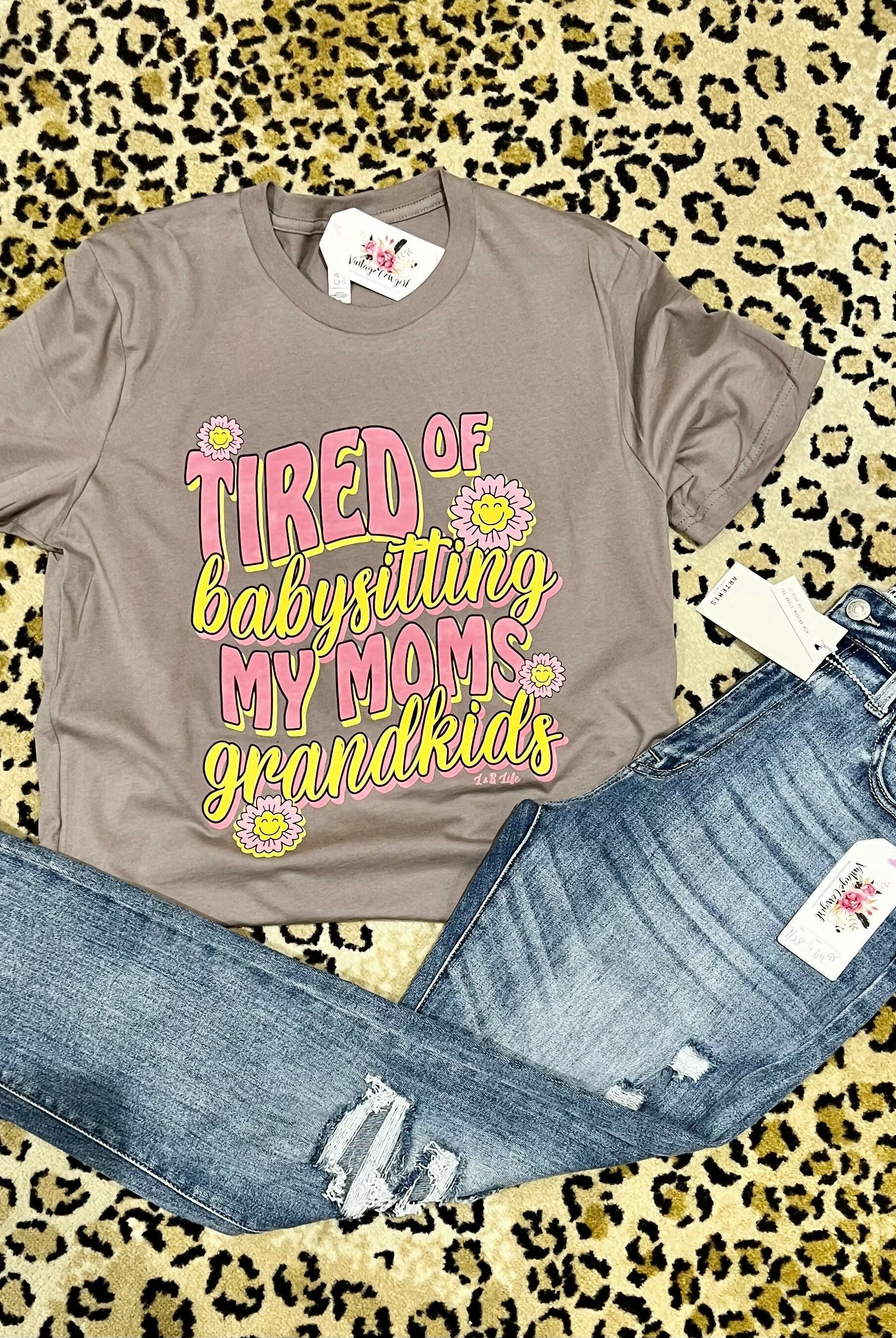 Tired of Babysitting my Moms Grandkids-Graphic Tees-Vintage Cowgirl-Deadwood South Boutique, Women's Fashion Boutique in Henderson, TX