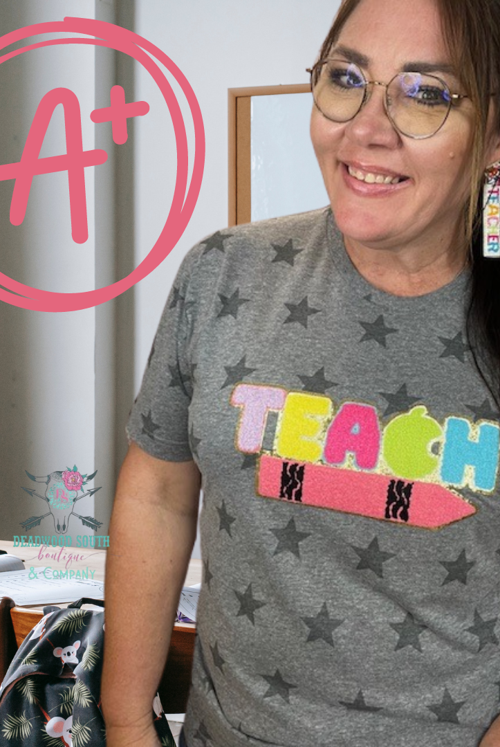 Teacher Grey Star Tee-Tops & Tees-Deadwood South Boutique & Company LLC-Deadwood South Boutique, Women's Fashion Boutique in Henderson, TX