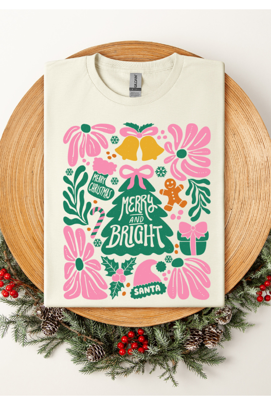 Merry & Bright Graphic Tee-Graphic Tees-Deadwood South Boutique & Company LLC-Deadwood South Boutique, Women's Fashion Boutique in Henderson, TX